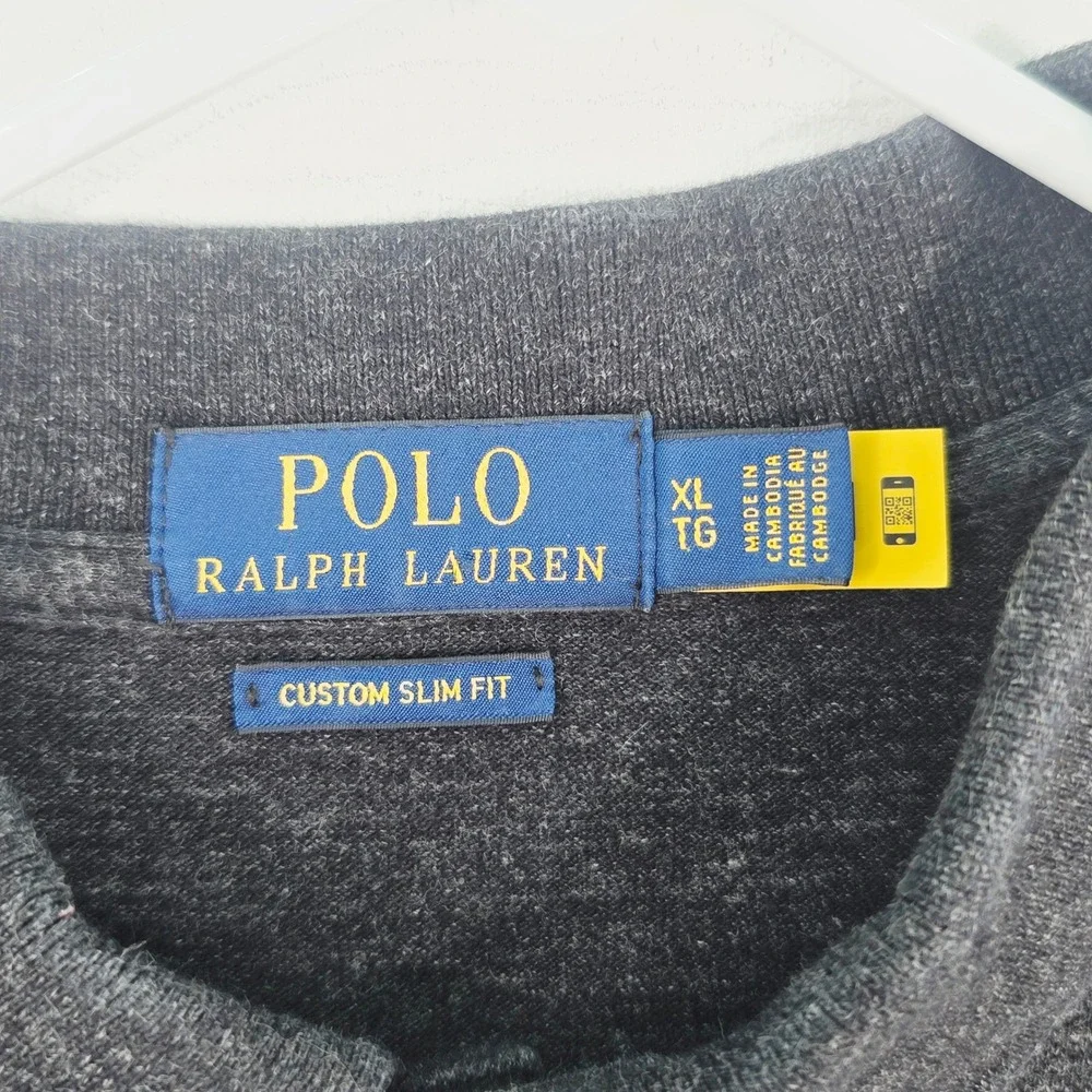 Polo Ralph Lauren Men XL Custom Slim Fit Long Sleeve Polo Shirt Heather Charcoal